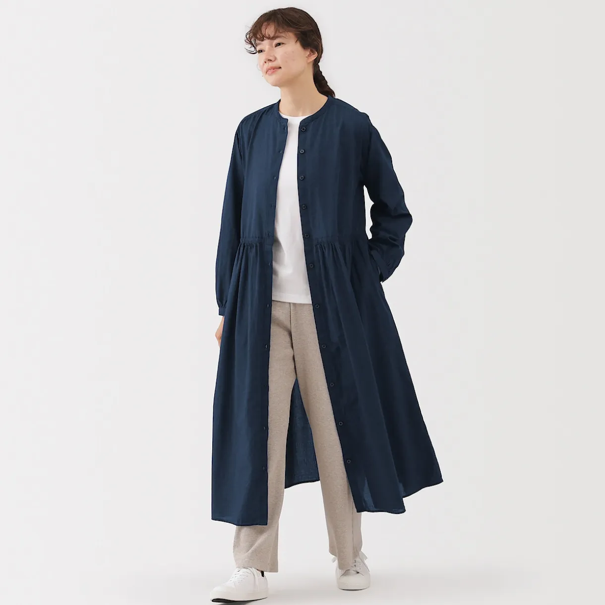 Robe chemise midi en voile de coton pour femme