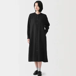 Robe-chemise à col officier en lin lavé pour femme