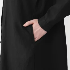 Robe-chemise à col officier en lin lavé pour femme