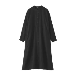 Robe-chemise à col officier en lin lavé pour femme