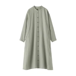 Robe-chemise à col officier en lin lavé pour femme