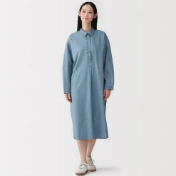 Robe-chemise légère en denim de kapok mélangé pour femme