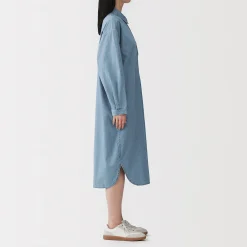 Robe-chemise légère en denim de kapok mélangé pour femme