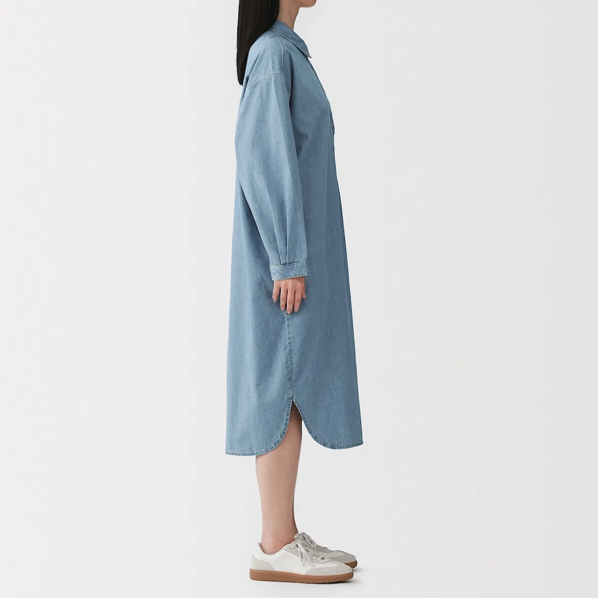 Robe-chemise légère en denim de kapok mélangé pour femme