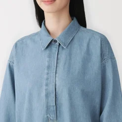 Robe-chemise légère en denim de kapok mélangé pour femme