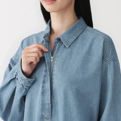 Robe-chemise légère en denim de kapok mélangé pour femme