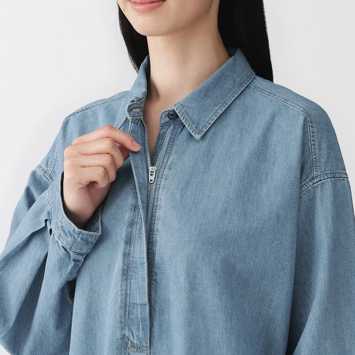 Robe-chemise légère en denim de kapok mélangé pour femme