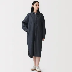 Robe-chemise légère en denim de kapok mélangé pour femme