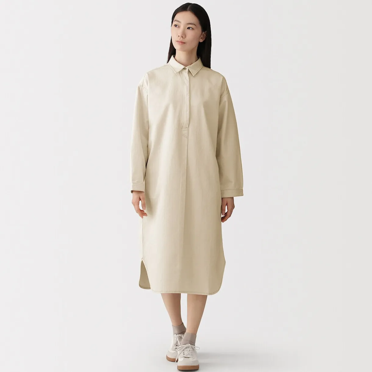 Robe-chemise légère en sergé de kapok mélangé pour femme