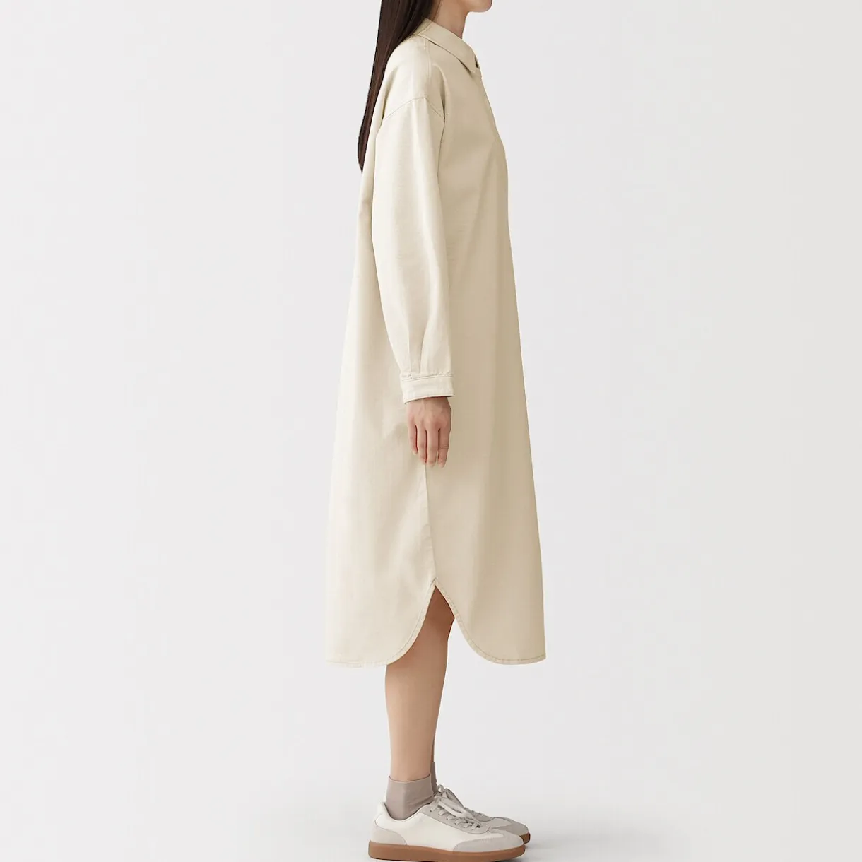 Robe-chemise légère en sergé de kapok mélangé pour femme