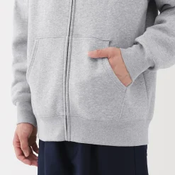 Sweatshirt zippé en coton mélangé à capuche homme