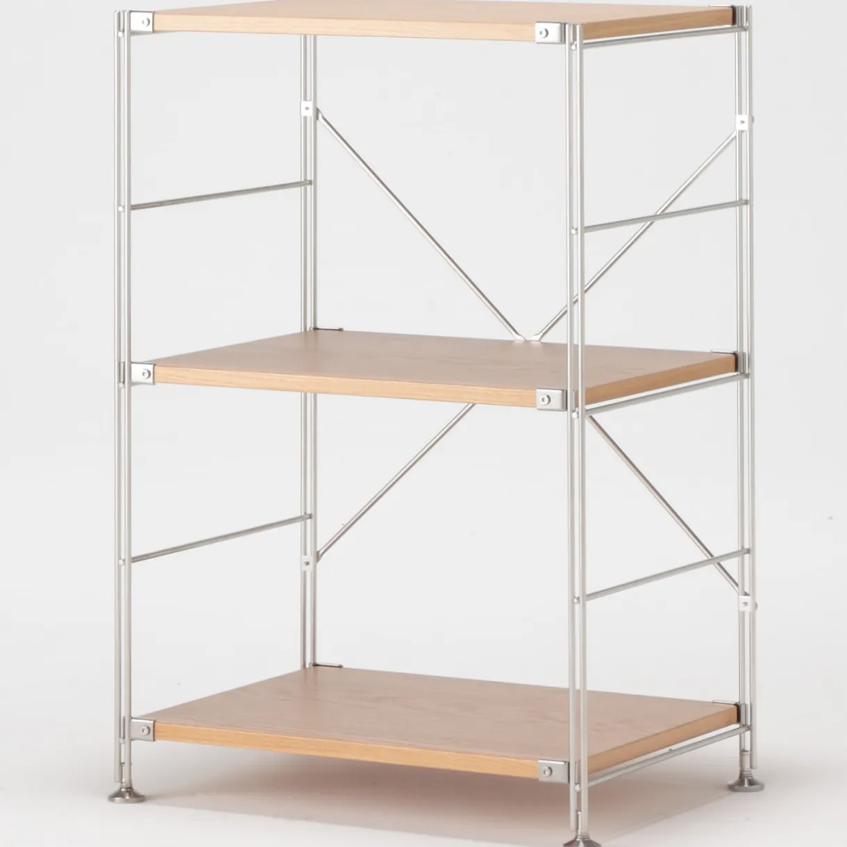 Étagère en acier inoxydable plaquée chêne étroite ‐ 3 niveaux (Dont Eco‐part. 1,80 €)