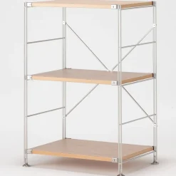 Étagère en acier inoxydable plaquée chêne étroite ‐ 3 niveaux (Dont Eco‐part. 1,80 €)