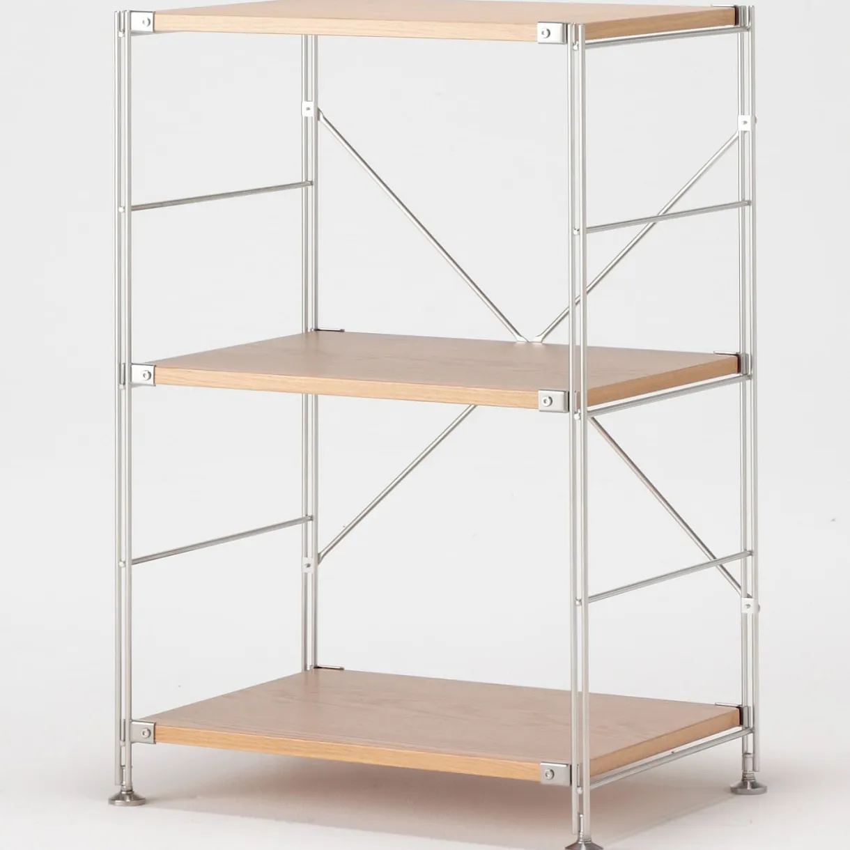 Étagère en acier inoxydable plaquée chêne étroite ‐ 3 niveaux (Dont Eco‐part. 1,80 €)