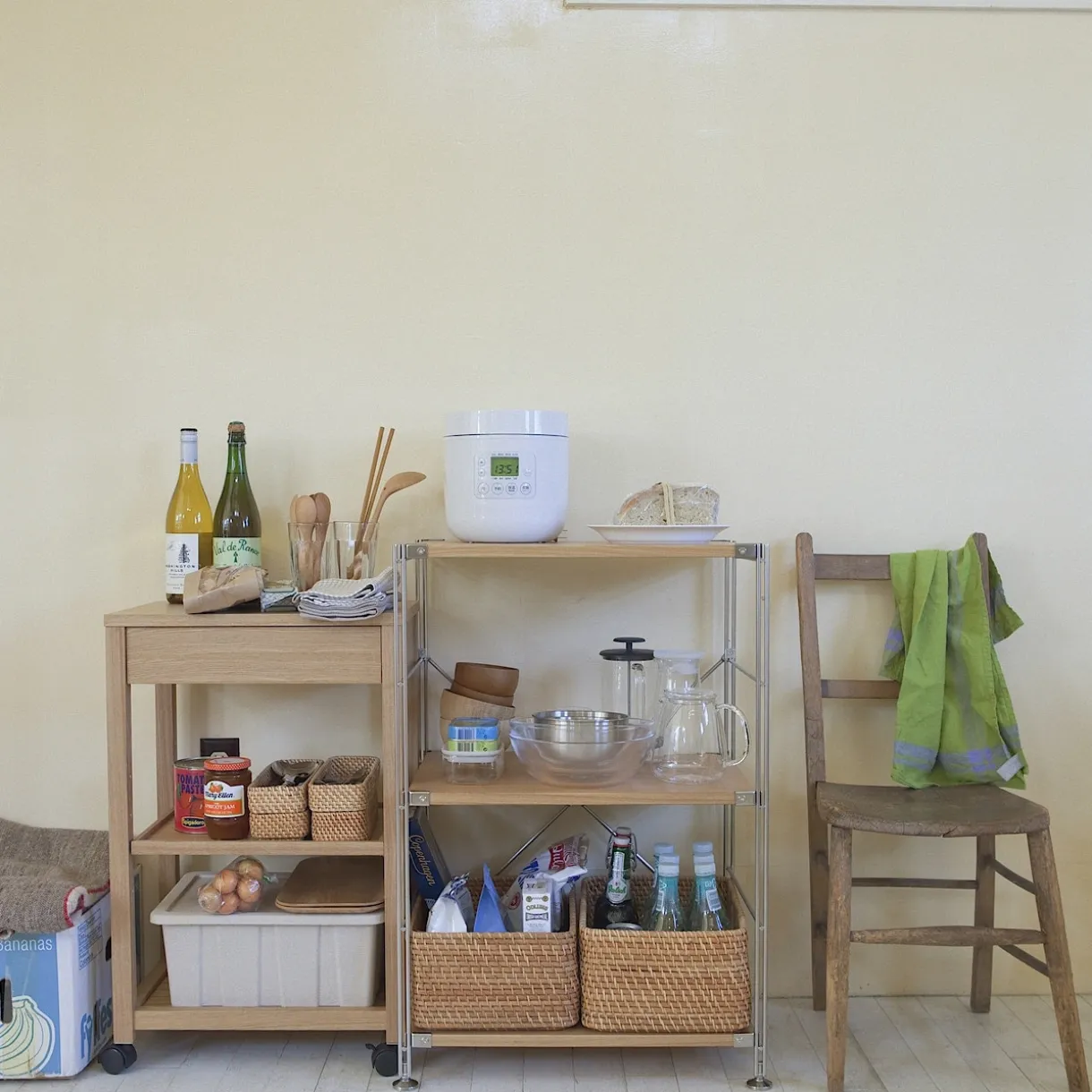 Étagère en acier inoxydable plaquée chêne étroite ‐ 3 niveaux (Dont Eco‐part. 1,80 €)