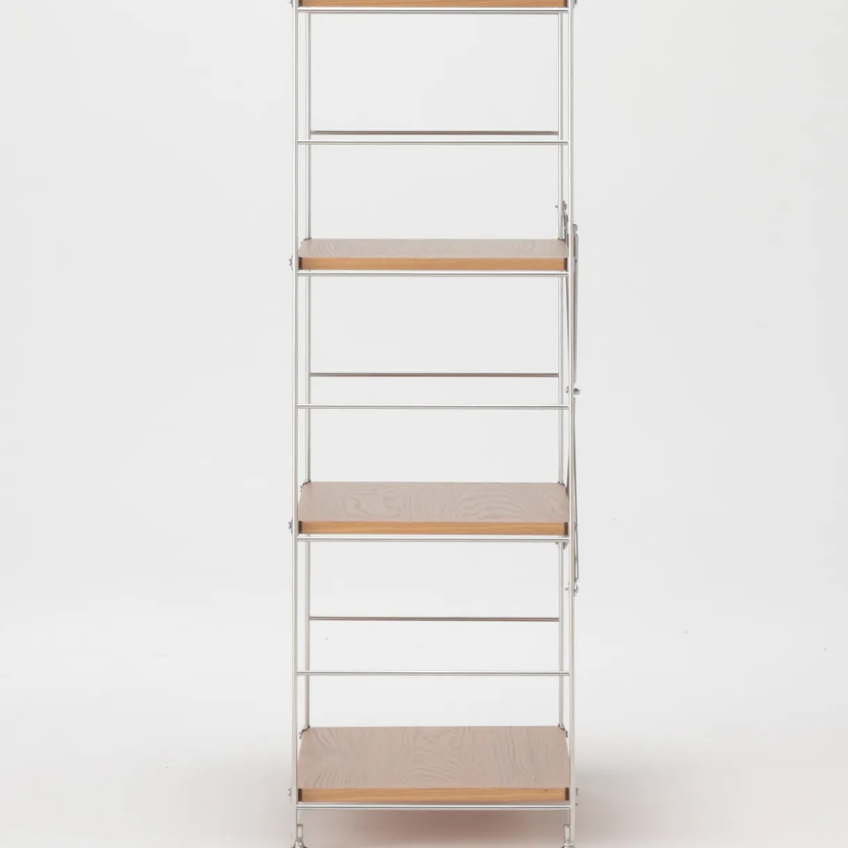 Étagère en acier inoxydable plaquée chêne étroite ‐ 4 niveaux (Dont Eco‐part. 1,80 €)