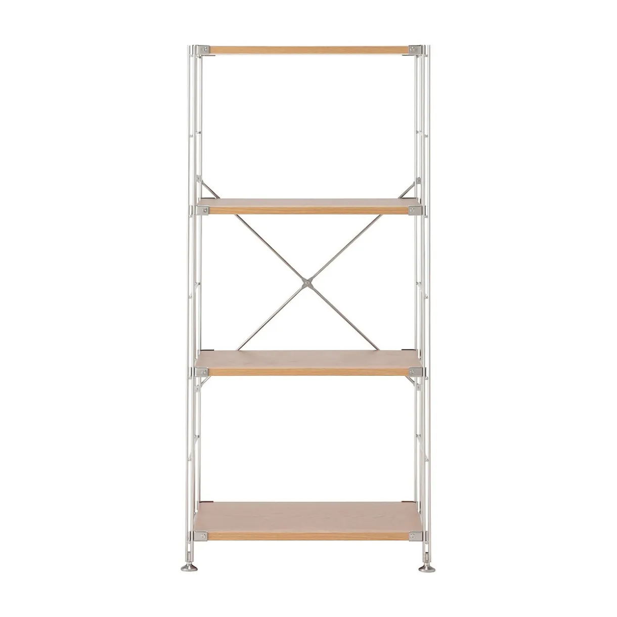 Étagère en acier inoxydable plaquée chêne étroite ‐ 4 niveaux (Dont Eco‐part. 1,80 €)