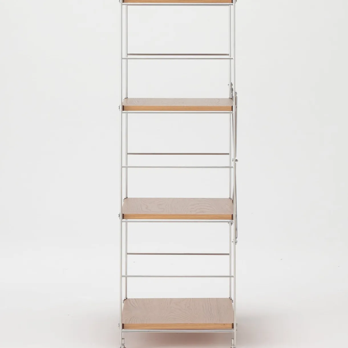 Étagère en acier inoxydable plaquée chêne étroite ‐ 4 niveaux (Dont Eco‐part. 1,80 €)