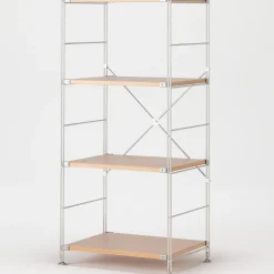 Étagère en acier inoxydable plaquée chêne étroite ‐ 4 niveaux (Dont Eco‐part. 1,80 €)