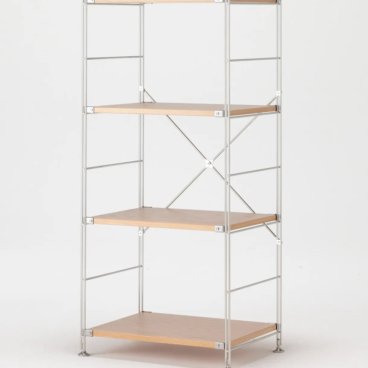 Étagère en acier inoxydable plaquée chêne étroite ‐ 4 niveaux (Dont Eco‐part. 1,80 €)