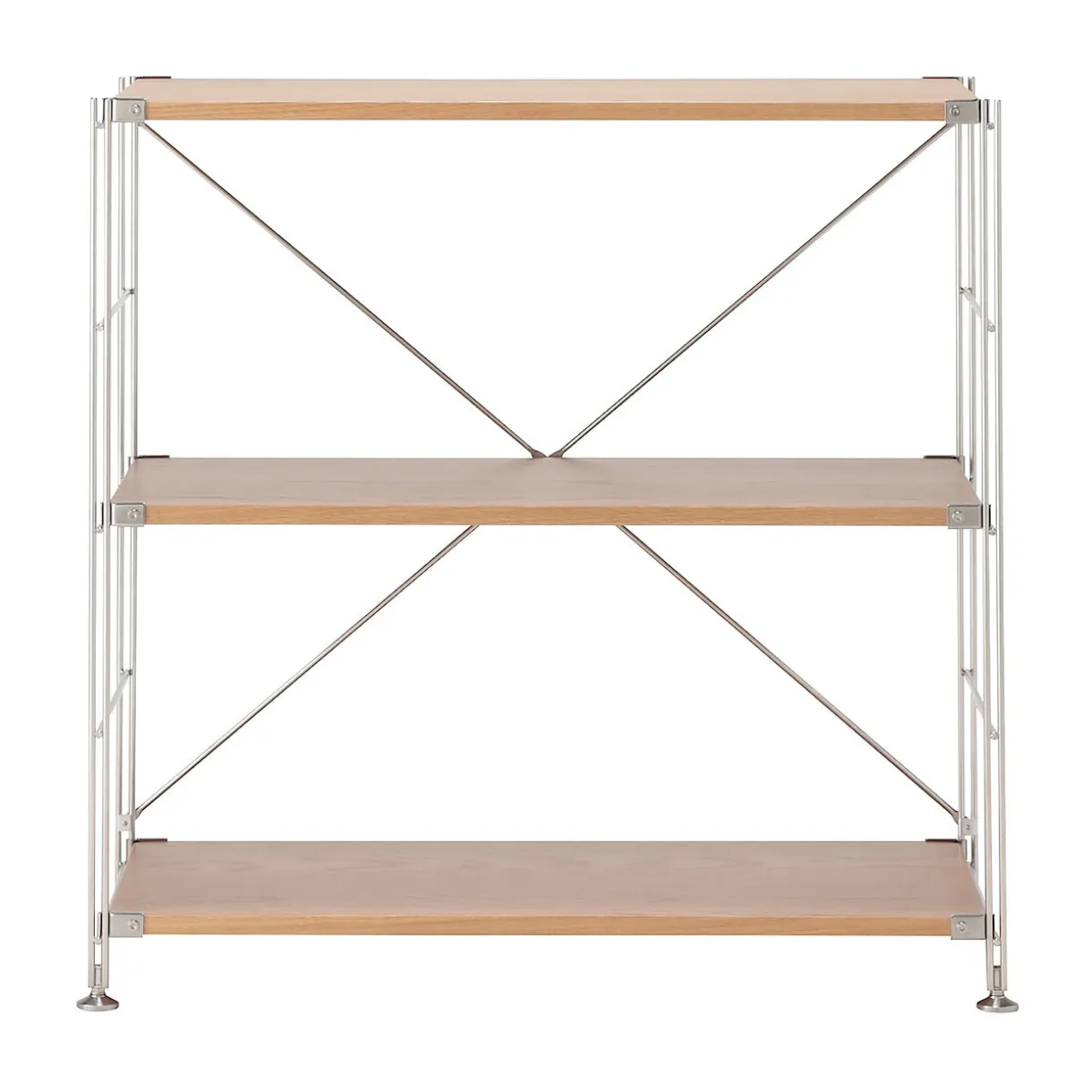 Étagère en acier inoxydable plaquée chêne large ‐ 3 niveaux (Dont Eco‐part. 2,80 €)