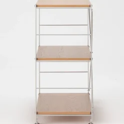 Étagère en acier inoxydable plaquée chêne large ‐ 3 niveaux (Dont Eco‐part. 2,80 €)