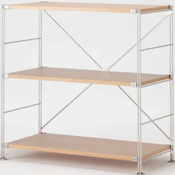 Étagère en acier inoxydable plaquée chêne large ‐ 3 niveaux (Dont Eco‐part. 2,80 €)