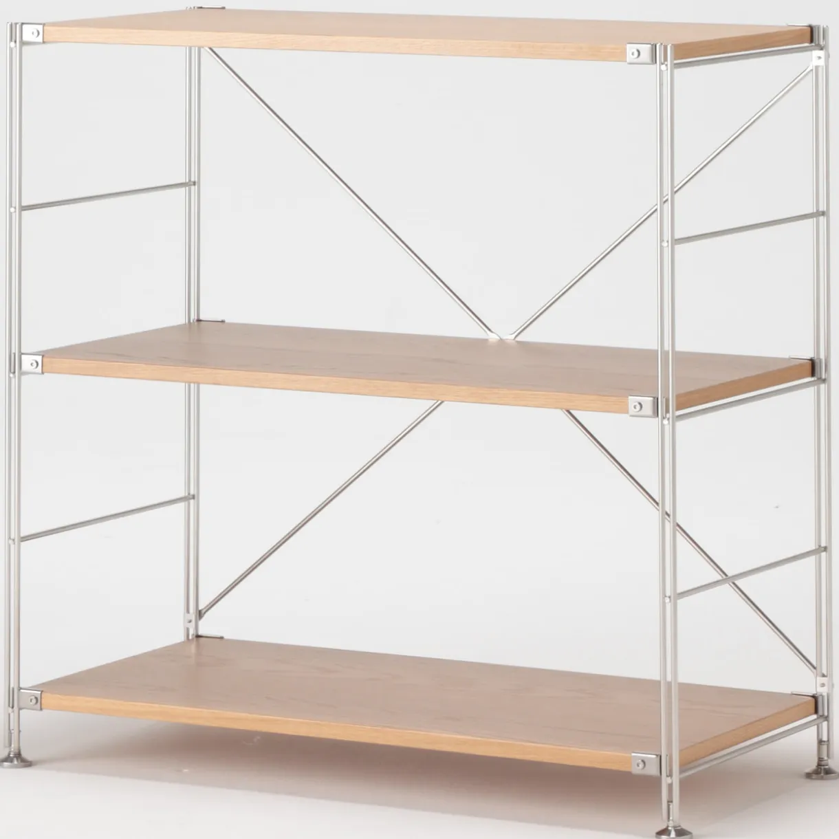 Étagère en acier inoxydable plaquée chêne large ‐ 3 niveaux (Dont Eco‐part. 2,80 €)