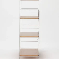 Étagère en acier inoxydable plaquée chêne large ‐ 4 niveaux (Dont Eco part. 2,80 €)