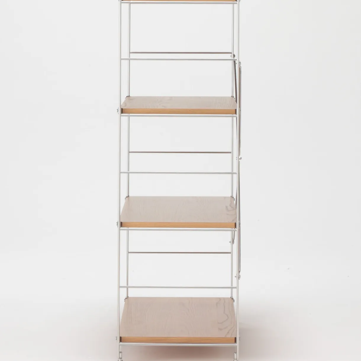 Étagère en acier inoxydable plaquée chêne large ‐ 4 niveaux (Dont Eco part. 2,80 €)