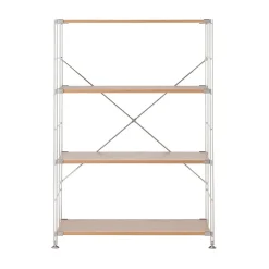 Étagère en acier inoxydable plaquée chêne large ‐ 4 niveaux (Dont Eco part. 2,80 €)