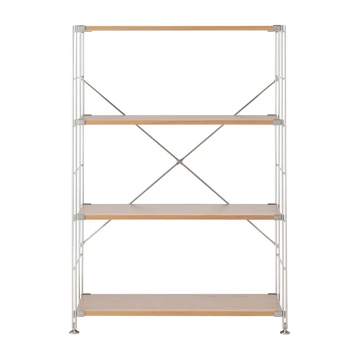 Étagère en acier inoxydable plaquée chêne large ‐ 4 niveaux (Dont Eco part. 2,80 €)