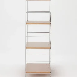 Étagère en acier inoxydable plaquée chêne large ‐ 4 niveaux (Dont Eco part. 2,80 €)