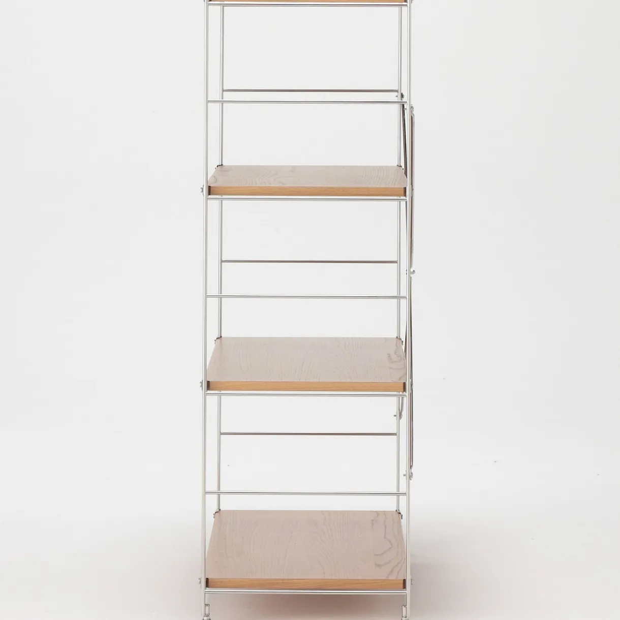 Étagère en acier inoxydable plaquée chêne large ‐ 4 niveaux (Dont Eco part. 2,80 €)