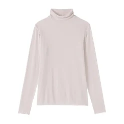 T-shirt à col roulé transparent à manches longues en mélange de lyocell pour femme