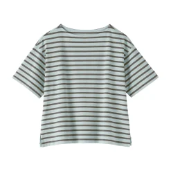 T-shirt à manches mi-longues et col bateau en coton épais pour femme