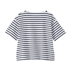 T-shirt à manches mi-longues et col bateau en coton épais pour femme