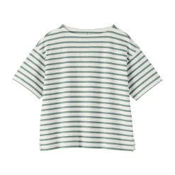 T-shirt à manches mi-longues et col bateau en coton épais pour femme