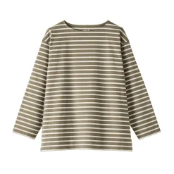 T-shirt délavé à manches longues et à col bateau en coton épais pour homme