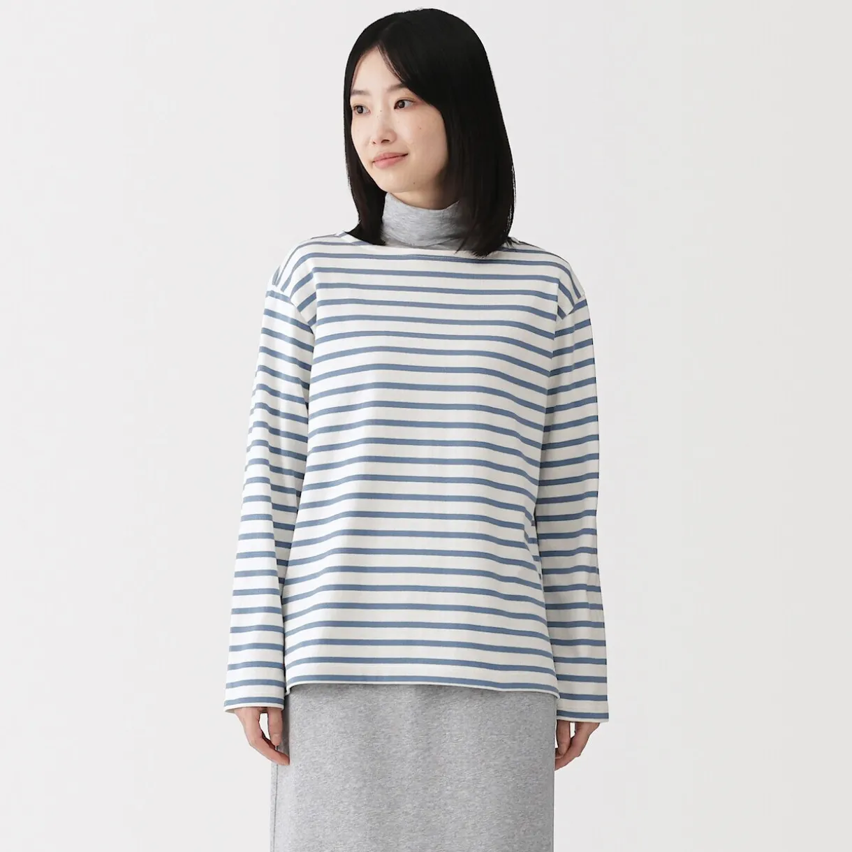 T‐shirt en coton épais manches longues col bateau pour femme