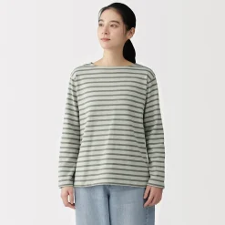 T‐shirt en coton épais manches longues col bateau pour femme