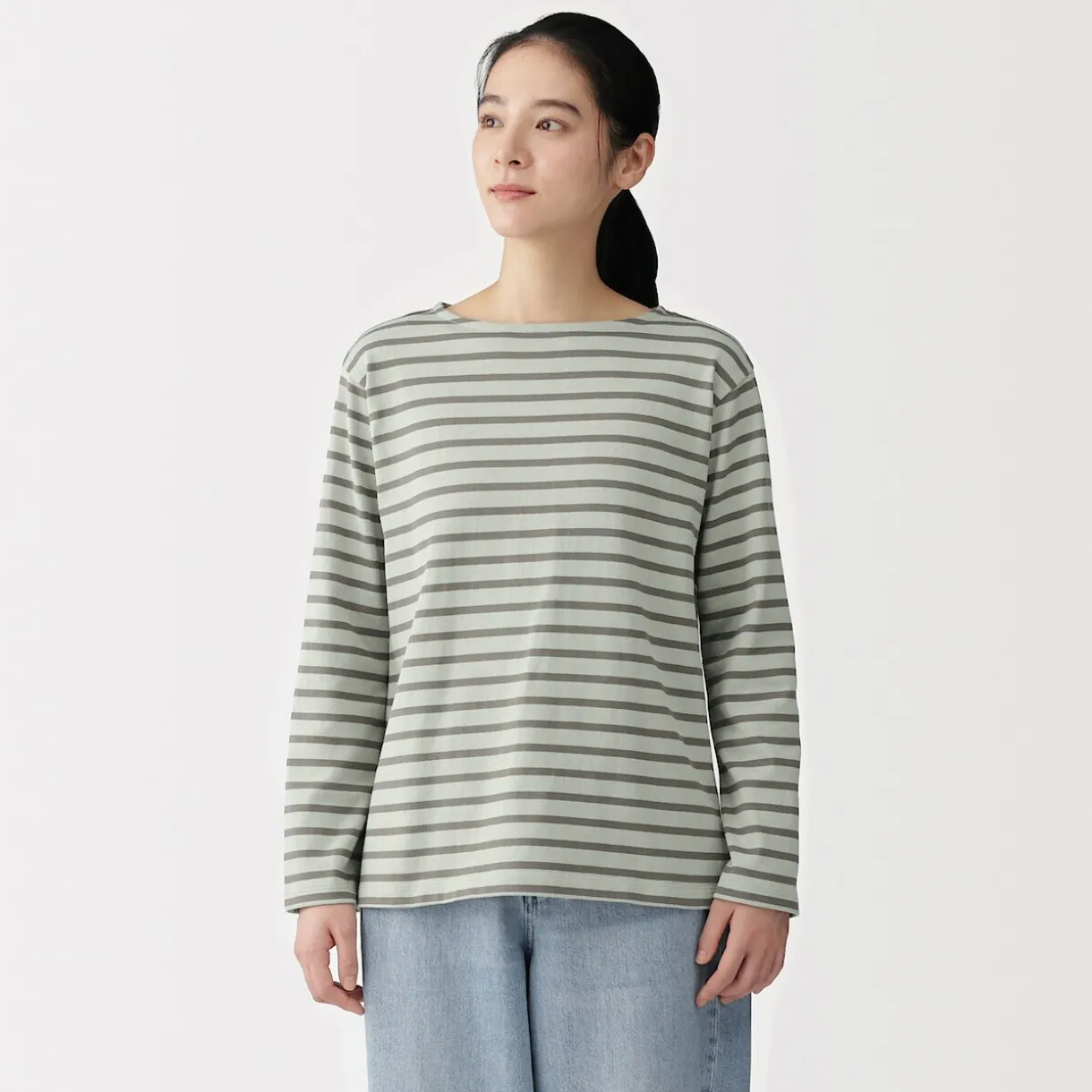 T‐shirt en coton épais manches longues col bateau pour femme