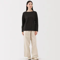 T‐shirt en coton épais manches longues col bateau pour femme