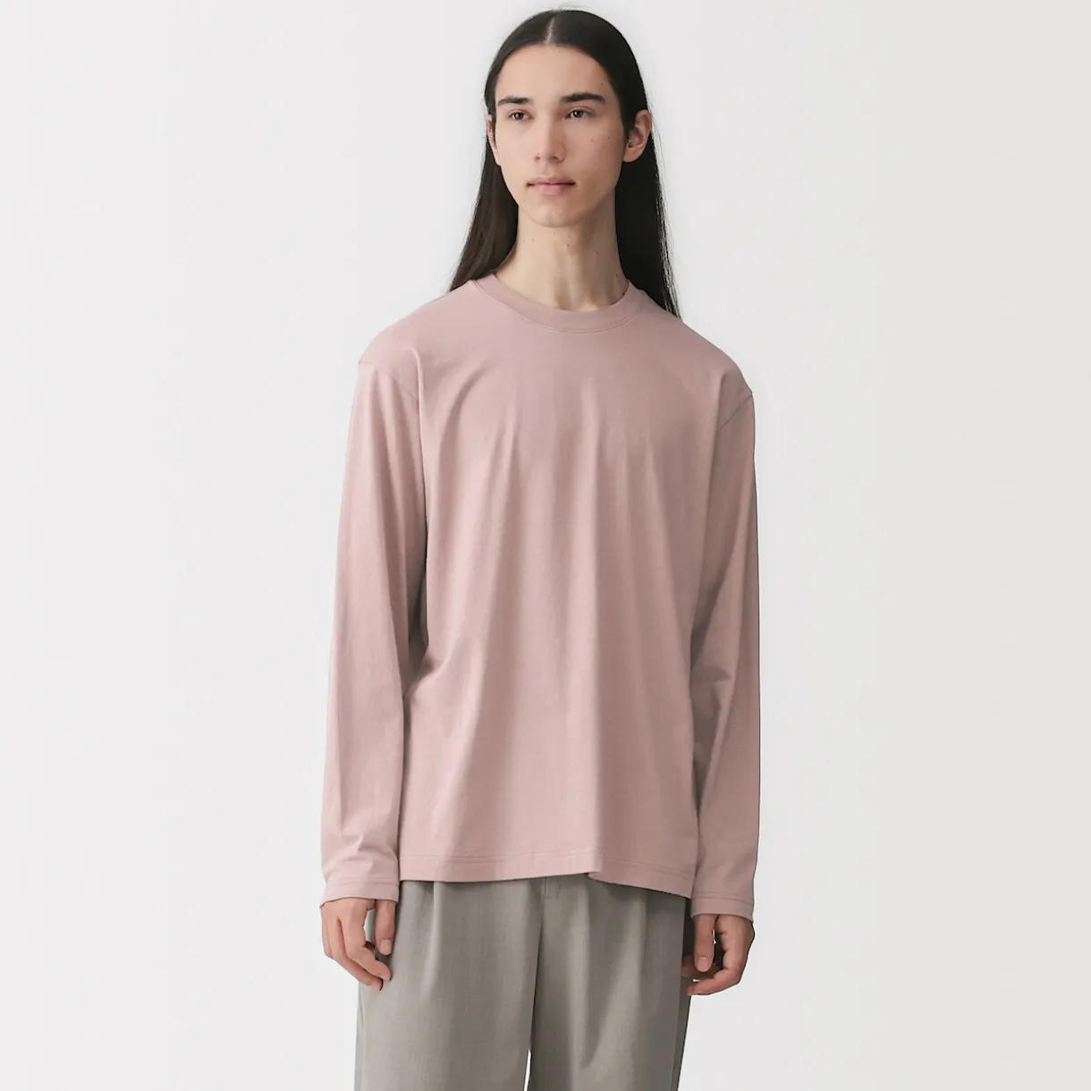 T‐shirt en jersey de coton lavé manches longues pour homme