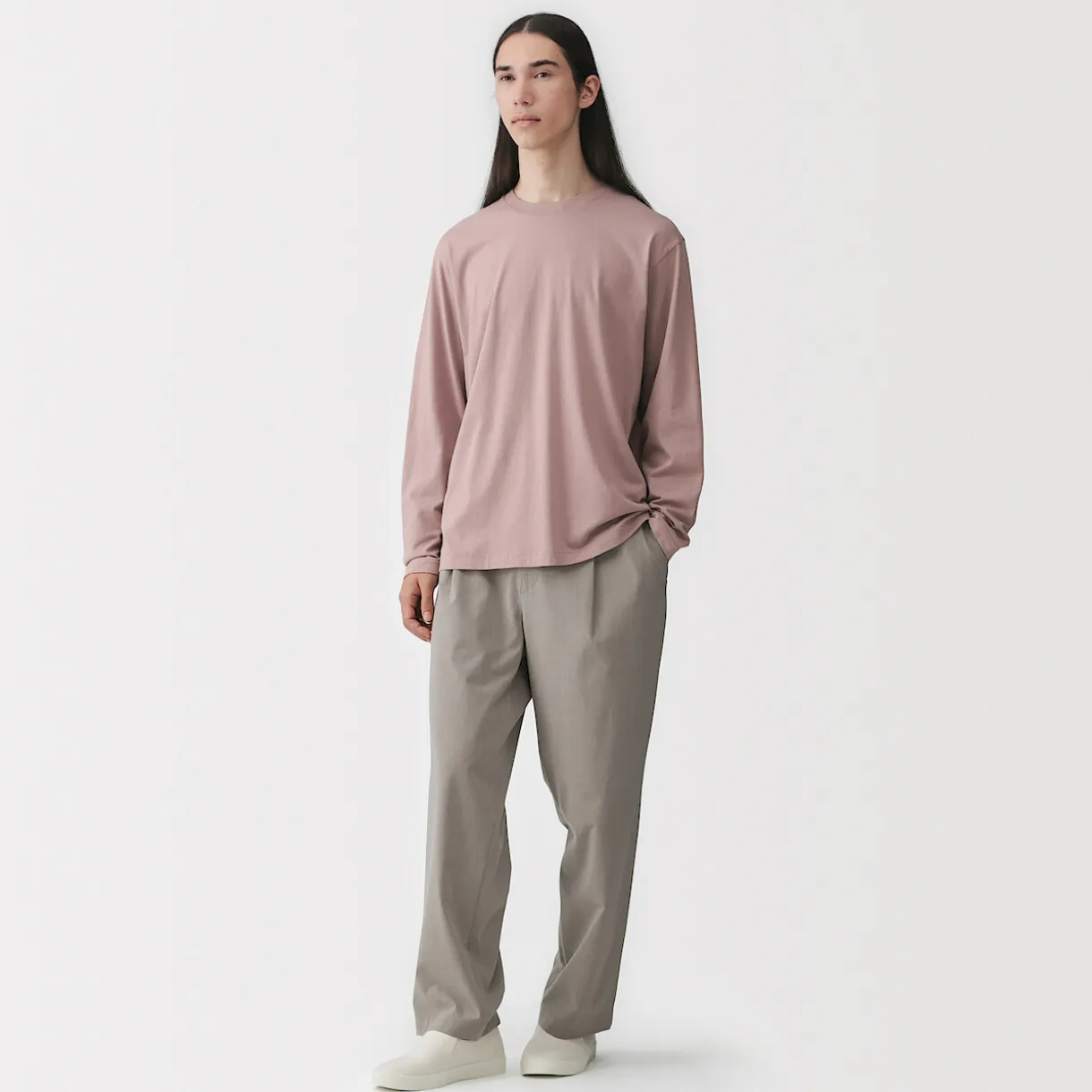 T‐shirt en jersey de coton lavé manches longues pour homme