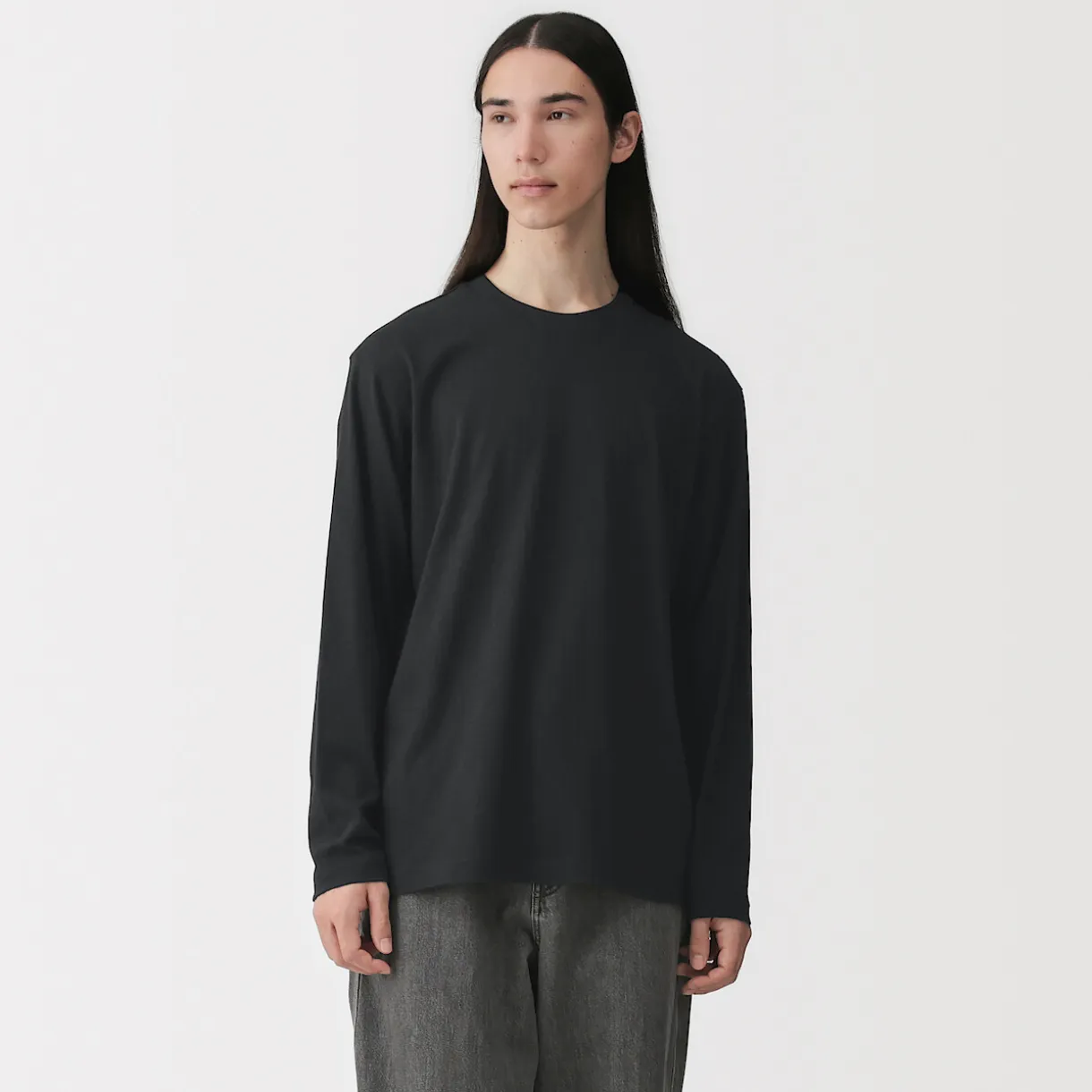 T‐shirt en jersey de coton lavé manches longues pour homme