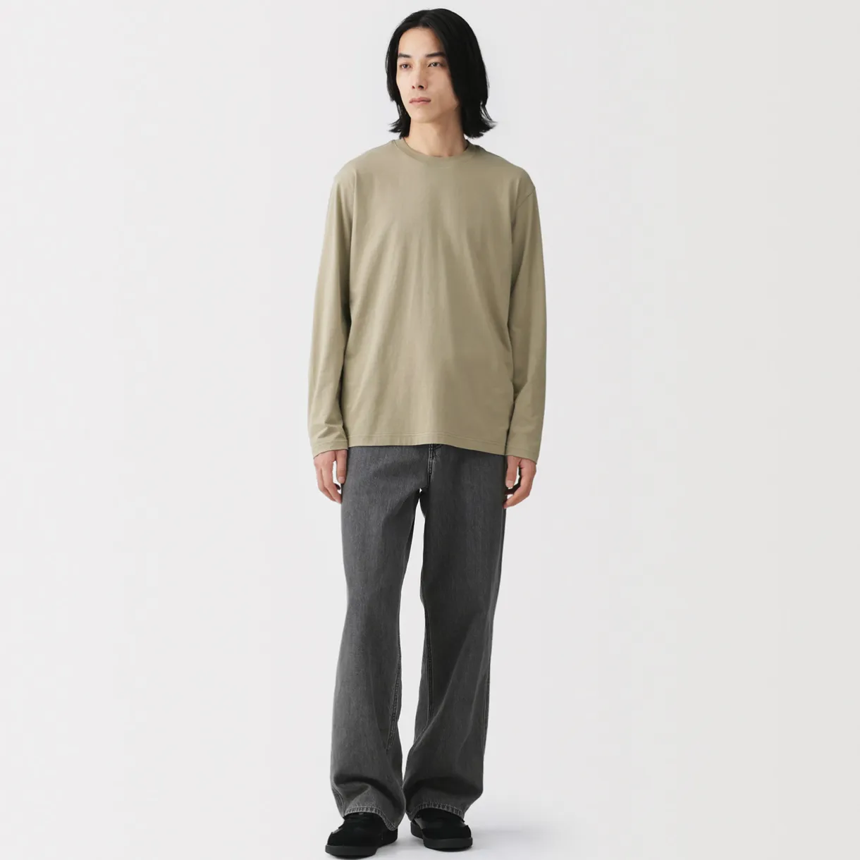 T‐shirt en jersey de coton lavé manches longues pour homme