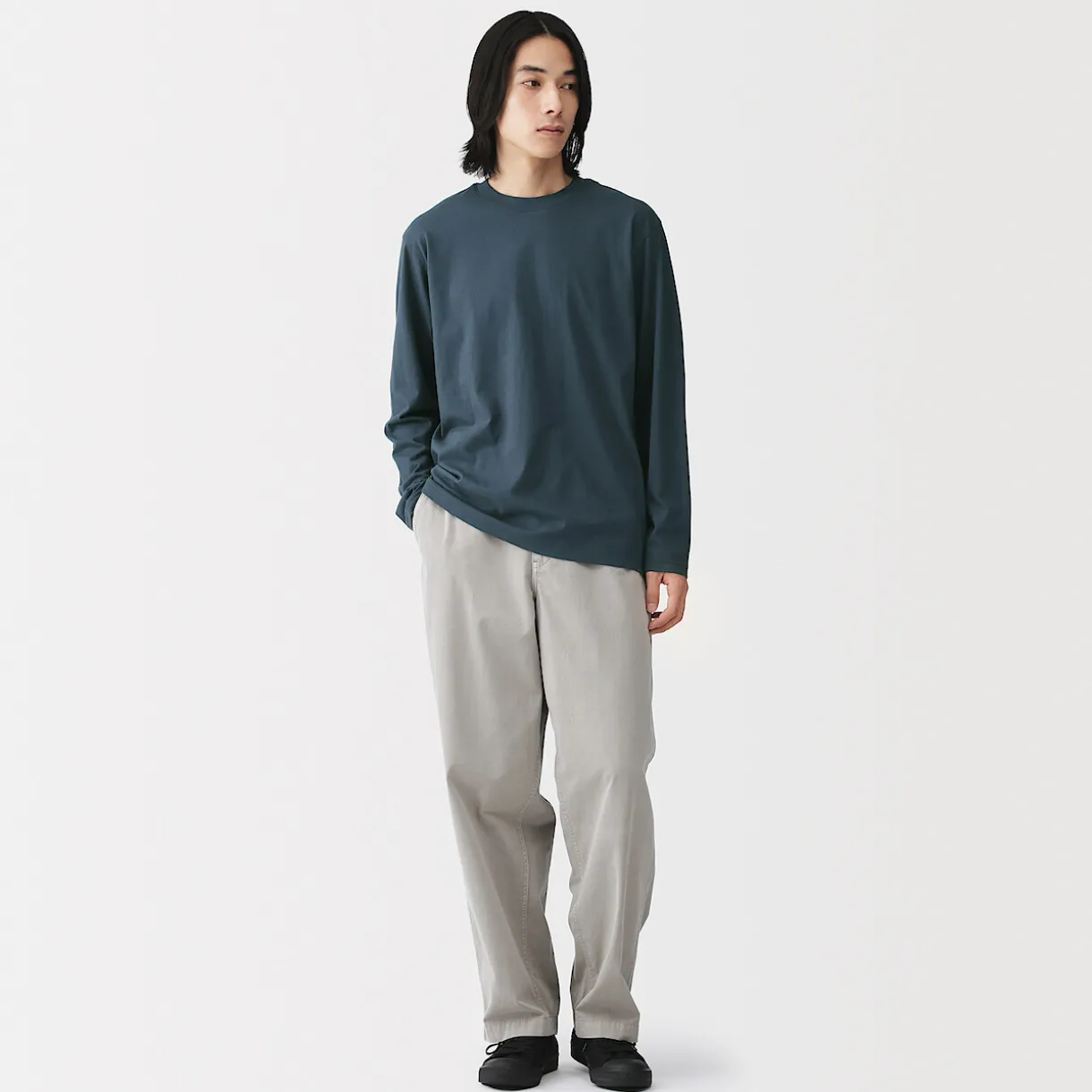 T‐shirt en jersey de coton lavé manches longues pour homme