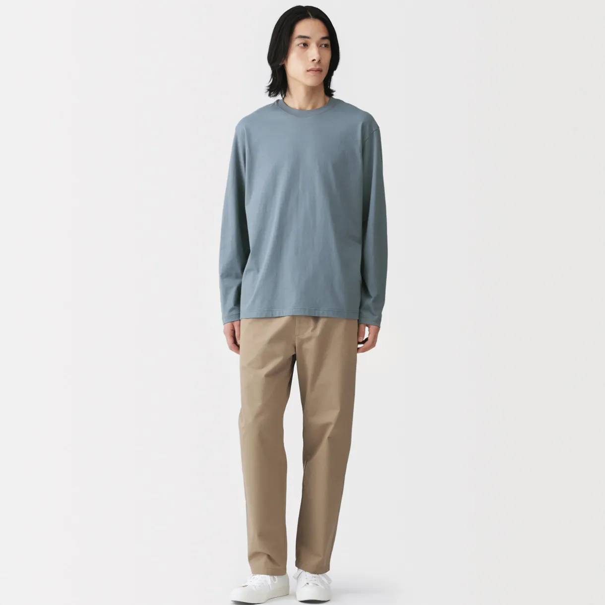 T‐shirt en jersey de coton lavé manches longues pour homme