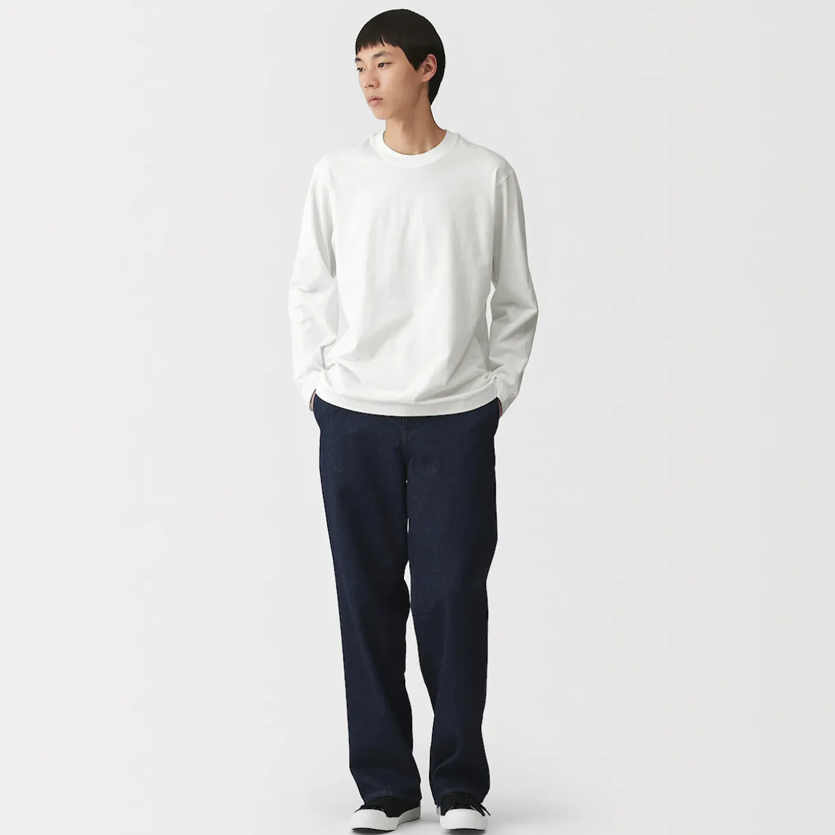 T‐shirt en jersey de coton lavé manches longues pour homme